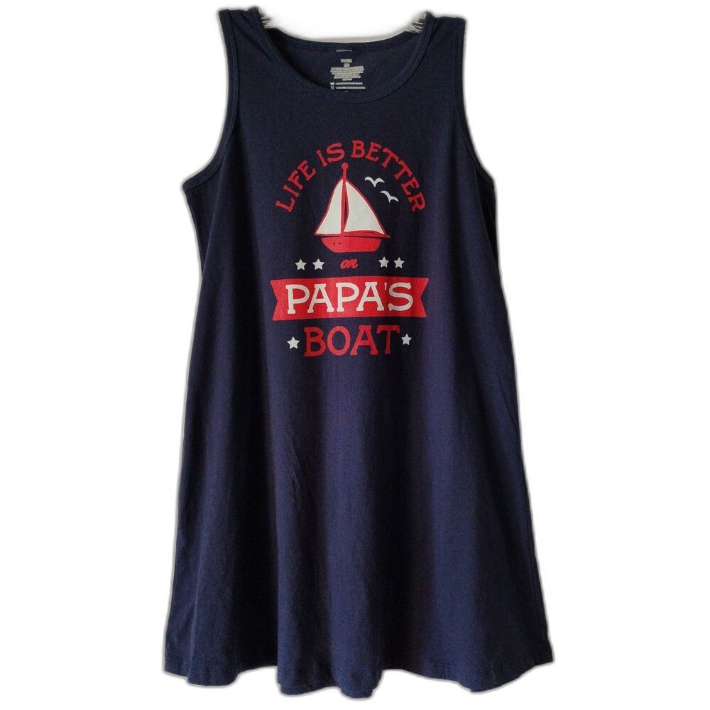 Papa's Boat Tank Dress Life Is Better On Navy Nautical Boating Lake Ocean Kids M